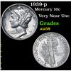 Image 1 : 1939-p Mercury Dime 10c Grades Choice AU/BU Slider