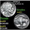Image 1 : 1936-p Buffalo Nickel 5c Grades GEM+ Unc