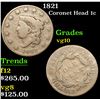 Image 1 : 1821 Coronet Head Large Cent 1c Grades vg+