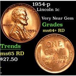 1954-p Lincoln Cent 1c Grades Choice+ Unc RD