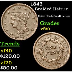 1843 Braided Hair Large Cent 1c Grades vf++