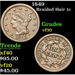 1849 Braided Hair Large Cent 1c Grades vf++