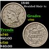 Image 1 : 1846 Braided Hair Large Cent 1c Grades vf++