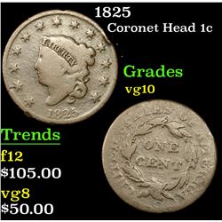 1825 Coronet Head Large Cent 1c Grades vg+