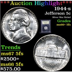 ***Auction Highlight*** 1944-s Jefferson Nickel 5c Graded GEM++ 5fs By USCG (fc)