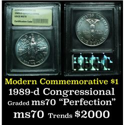 1989-d Congress . . Modern Commem Dollar $1 Graded ms70, Perfection By USCG