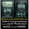 Image 1 : 1989-d Congress . . Modern Commem Dollar $1 Graded ms70, Perfection By USCG