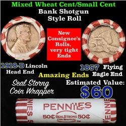 Mixed small cents 1c orig shotgun roll,1918-d Wheat Cent,1857 Flying Eagle Cent other end