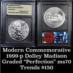 1999-p Dolley Madison . . Modern Commem Dollar $1 Grades ms70, Perfection