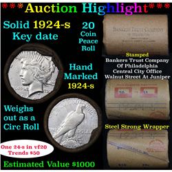 ***Auction Highlight*** Full solid date 1924-s Peace silver dollar roll, 20 coins   (fc)