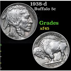 1938-d Buffalo Nickel 5c Grades xf+