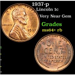 1937-p Lincoln Cent 1c Grades Choice+ Unc RB