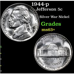 1944-p Jefferson Nickel 5c Grades Select+ Unc