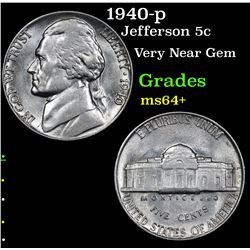 1940-p Jefferson Nickel 5c Grades Choice+ Unc