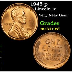 1945-p Lincoln Cent 1c Grades Choice+ Unc RD