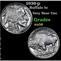 1936-p Buffalo Nickel 5c Grades Choice AU/BU Slider