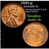 Image 1 : 1955-p Lincoln Cent 1c Grades Gem+ Unc RB
