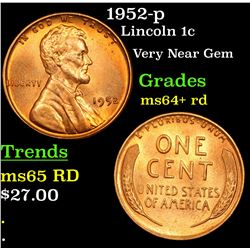 1952-p Lincoln Cent 1c Grades Choice+ Unc RD