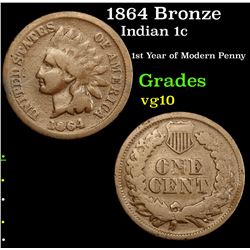 1864 Bronze Indian Cent 1c Grades vg+