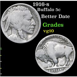 1916-s Buffalo Nickel 5c Grades vg+