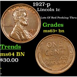 1927-p Lincoln Cent 1c Grades Select+ Unc BN