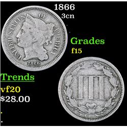 1866 Three Cent Copper Nickel 3cn Grades f+