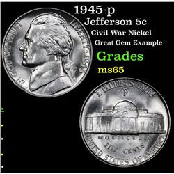 1945-p Jefferson Nickel 5c Grades GEM Unc