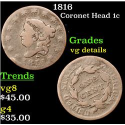 1816 Coronet Head Large Cent 1c Grades vg details