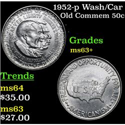 1952-p Wash/Car Old Commem Half Dollar 50c Grades Select+ Unc