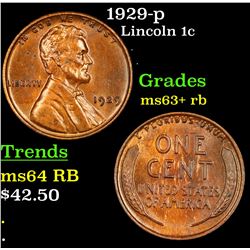 1929-p Lincoln Cent 1c Grades Select+ Unc RB