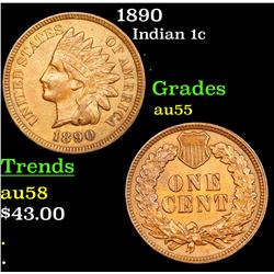 1890 Indian Cent 1c Grades Choice AU