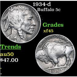 1934-d Buffalo Nickel 5c Grades xf+