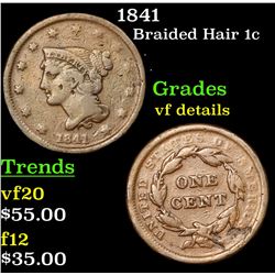 1841 Braided Hair Large Cent 1c Grades vf details