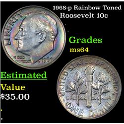 1968-p Rainbow Toned Roosevelt Dime 10c Grades Choice Unc
