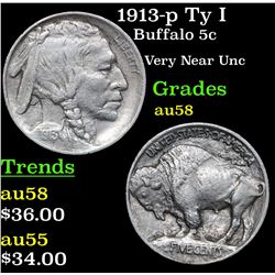 1913-p Ty I Buffalo Nickel 5c Grades Choice AU/BU Slider