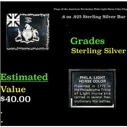 Flags of the American Revolution Phila Light Horse Color Flag .6 oz .925 Sterling Silver Bar Grades