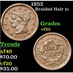 1852 Braided Hair Large Cent 1c Grades vf+