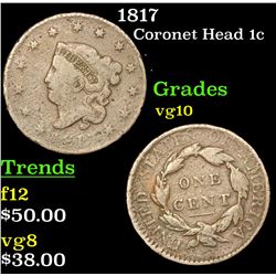 1817 Coronet Head Large Cent 1c Grades vg+