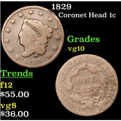 1829 Coronet Head Large Cent 1c Grades vg+