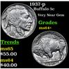 Image 1 : 1937-p Buffalo Nickel 5c Grades Choice+ Unc