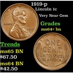 1919-p Lincoln Cent 1c Grades Choice+ Unc BN