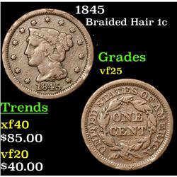 1845 Braided Hair Large Cent 1c Grades vf+