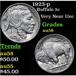 1923-p Buffalo Nickel 5c Grades Choice AU/BU Slider