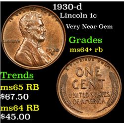 1930-d Lincoln Cent 1c Grades Choice+ Unc RB