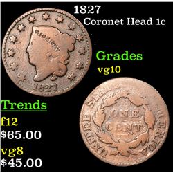 1827 Coronet Head Large Cent 1c Grades vg+
