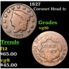 Image 1 : 1827 Coronet Head Large Cent 1c Grades vg+