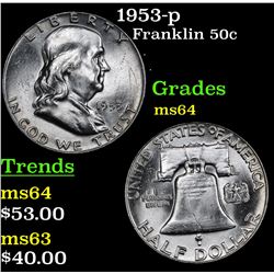 1953-p Franklin Half Dollar 50c Grades Choice Unc