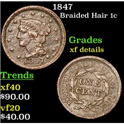 1847 Braided Hair Large Cent 1c Grades xf details