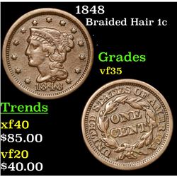 1848 Braided Hair Large Cent 1c Grades vf++