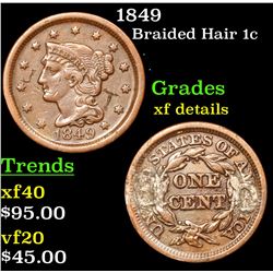 1849 Braided Hair Large Cent 1c Grades xf details